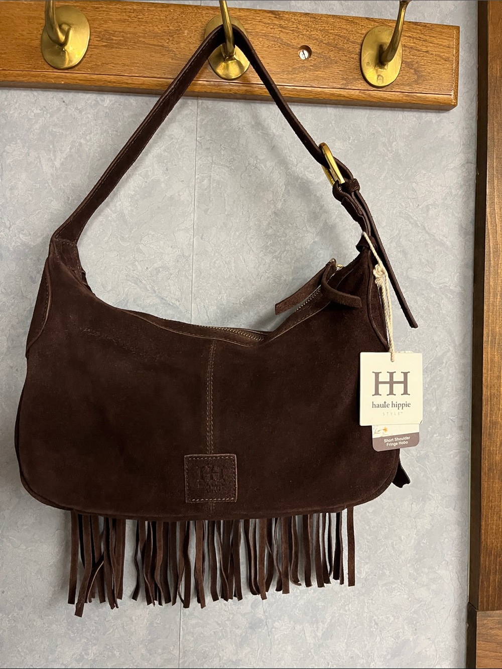 Haute Hippie Chocolate Brown Suede Fringe Short Shoulder Hobo Bag - Picture 3 of 12